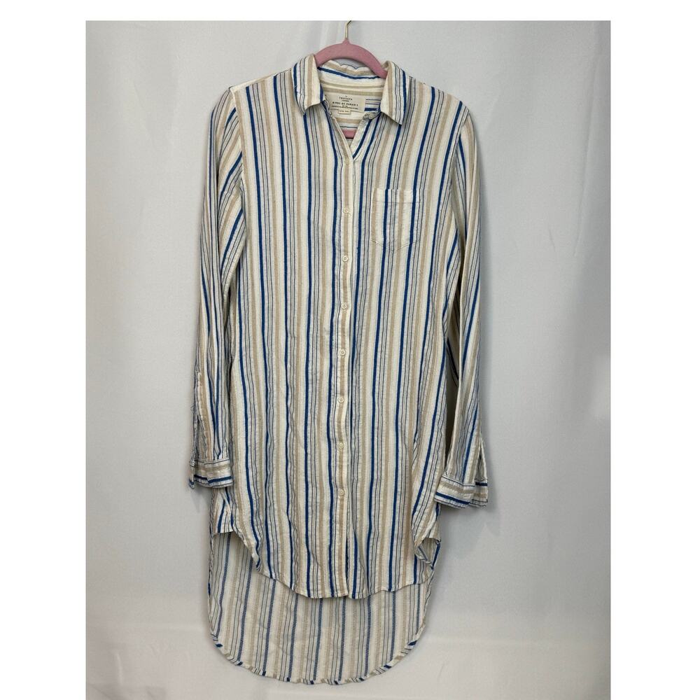 Trovata Birds of Paradis Striped Shirt Dress Size XS Blue Coastal Nautica